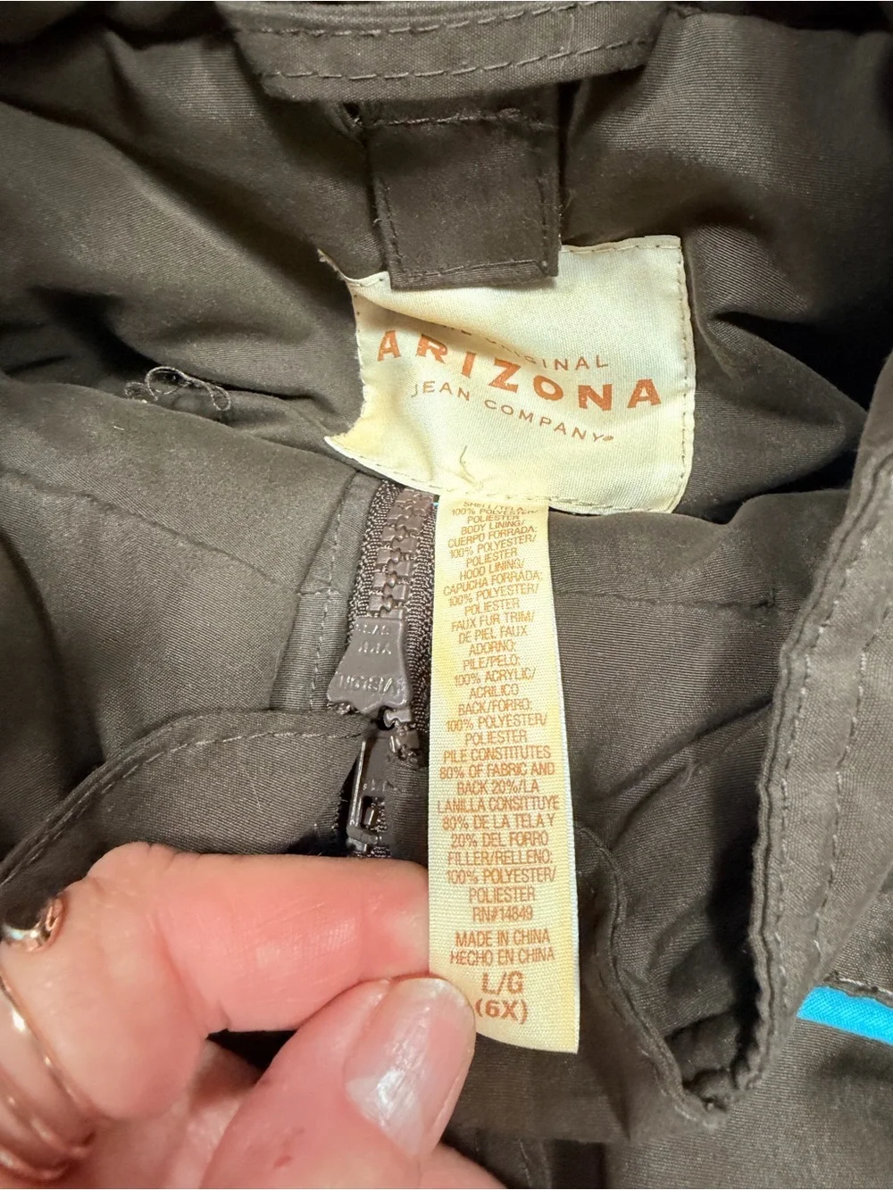 Arizona Jean Company Kids Brown and Turquoise Colorblock Puffer Jacket
